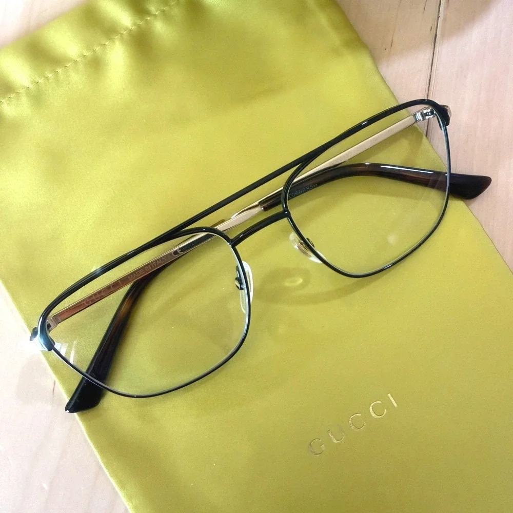 Gucci Men's Pilot Eyeglasses Black Frame GG0833O Prescription Made in Italy